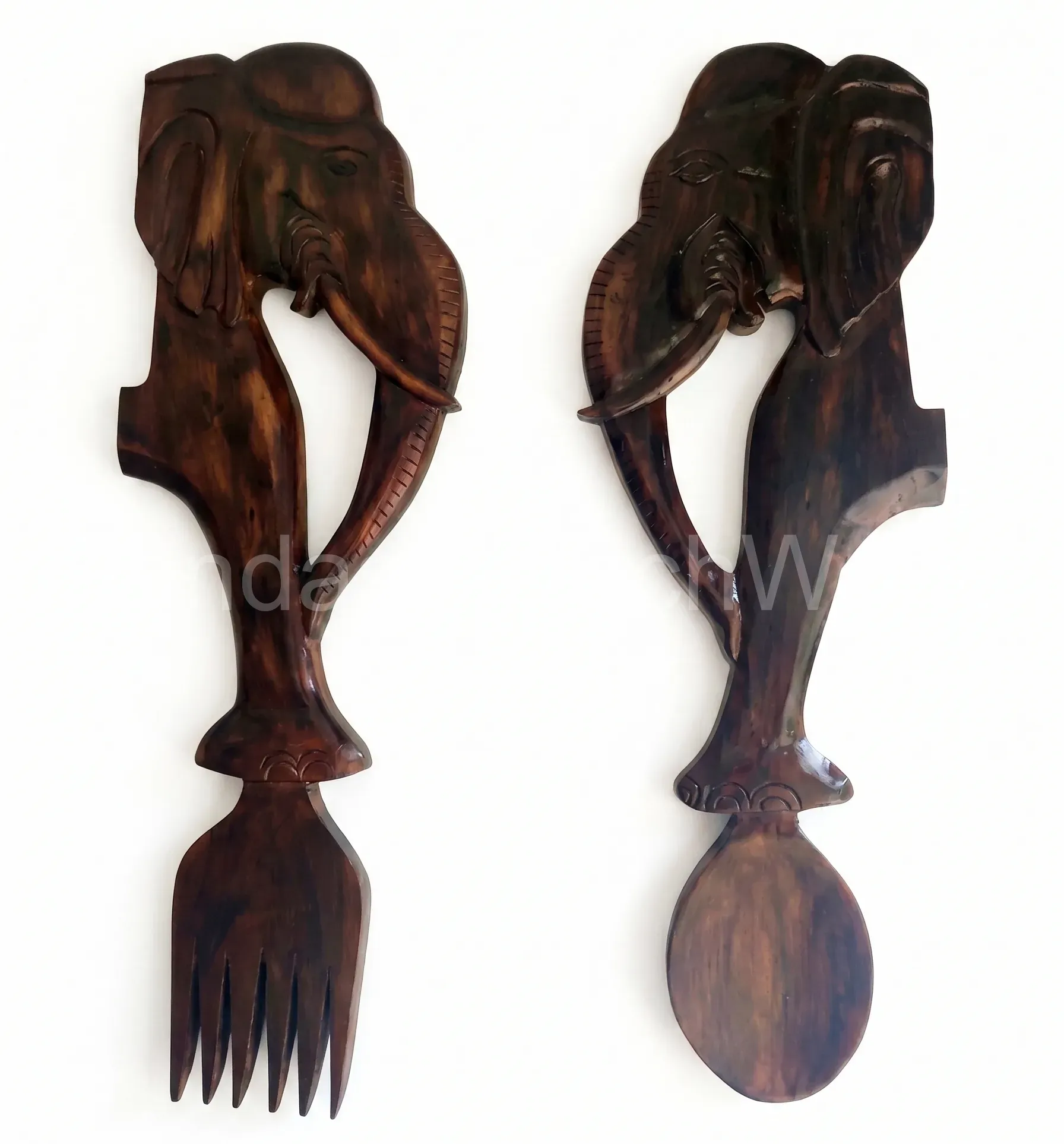 Tusked Elephant Wooden Spoon & Fork Wall Art