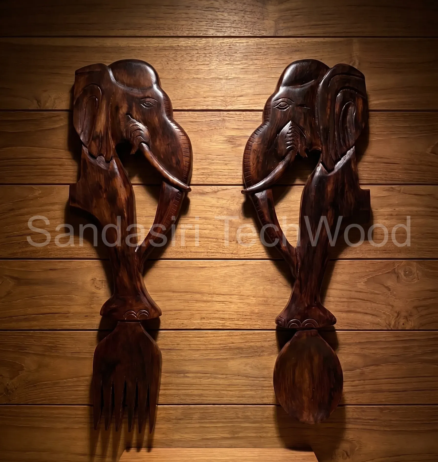 Tusked Elephant Wooden Spoon & Fork Wall Art view 2