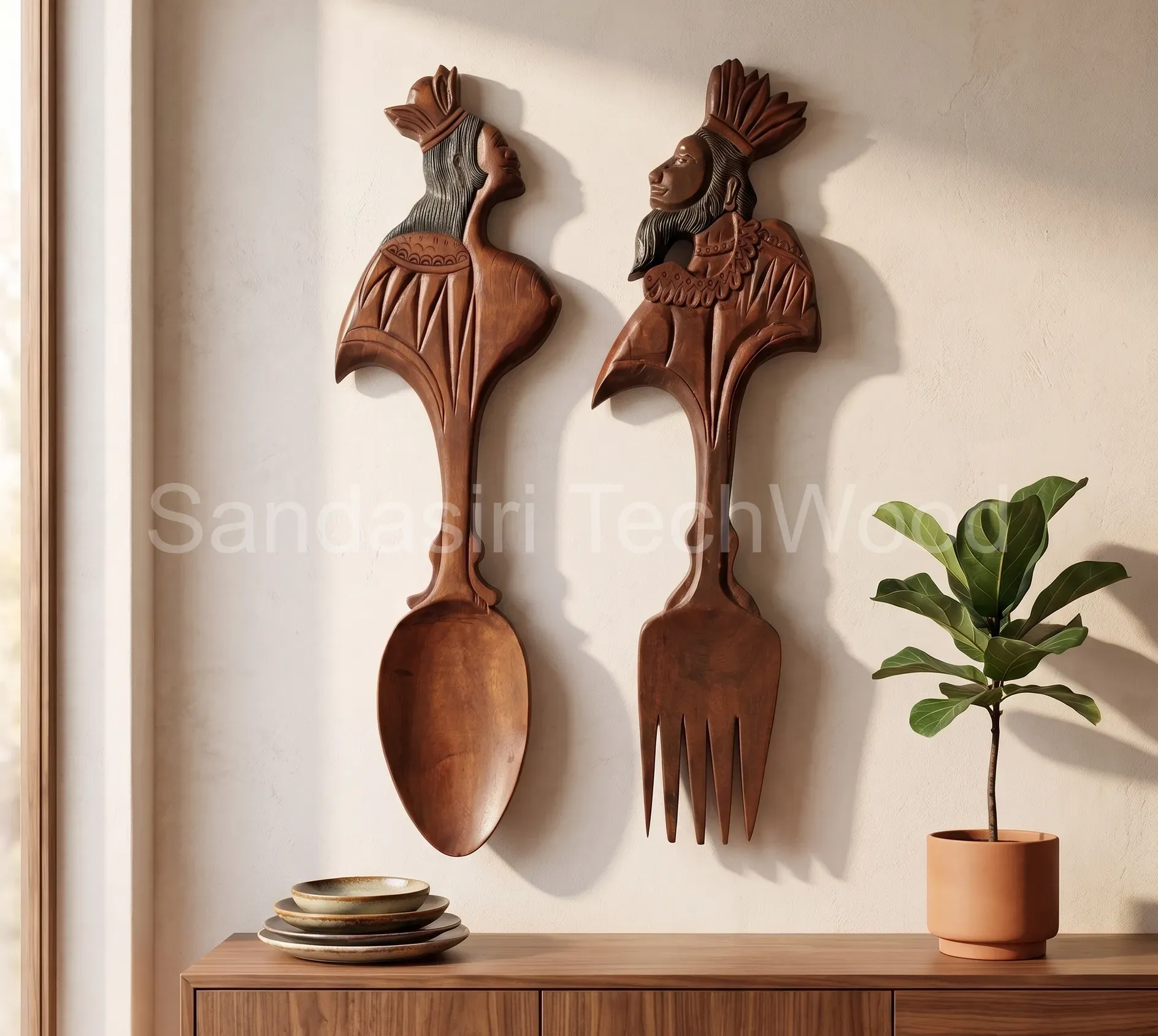 Wooden Spoon & Fork Wall Art Set